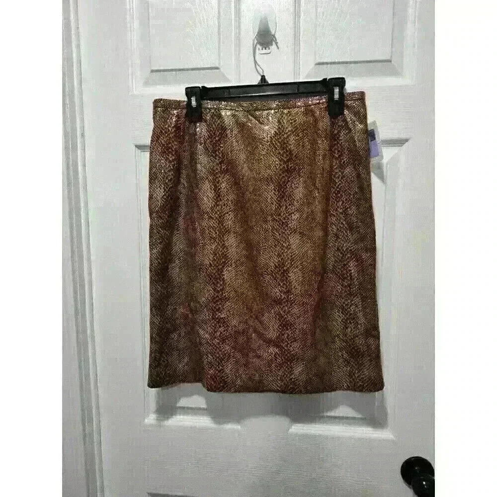 Harve Benard Vintage Faux Brown Snake Skin Pencil‎ Skirt NWOT Lined Size 14
